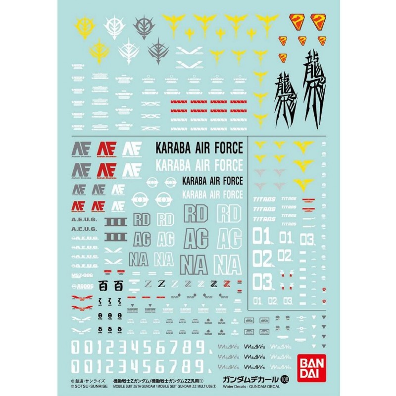 GUNDAM DECAL 108 MOBILE SUIT ZETA GUNDAM / GUNDAM ZZ 1 - Bandai